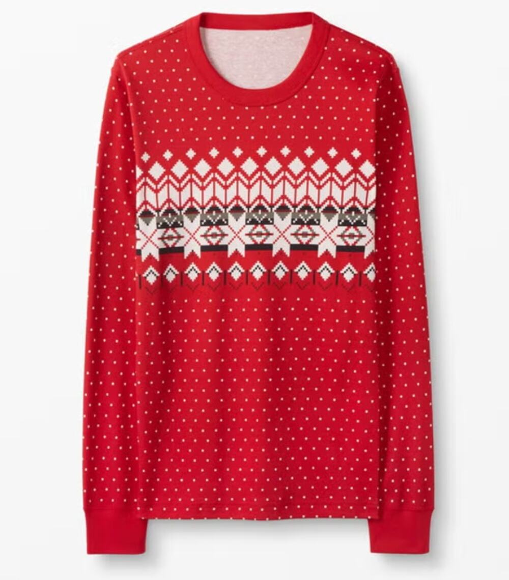 Hanna Andersson Pajama Top Adult Unisex L Red Heritage Fair Isle 59845 Organic